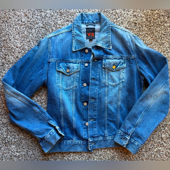 【USED】Y-3 adidas フード付 デニムジャケット Y-3 x Adidas Men's Blue Denim Jeans Biker Jacket Medium